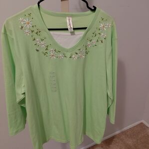 Embroidered Light Green Long Sleeve Top